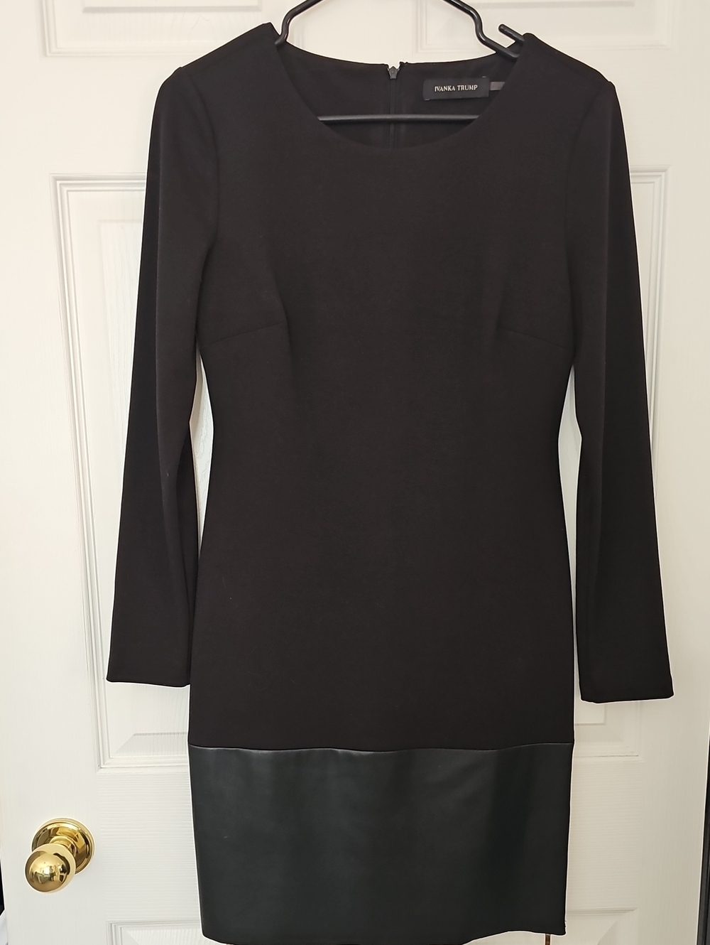 Ivanka Trump Black Long Sleeve Dress with Faux-Leather Hem